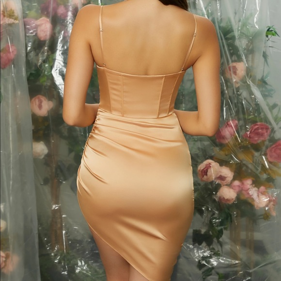 OhPolly A MINUTE PAST MIDNIGHT Cowl Neck Midi Dress In Beige - Picture 14 of 16